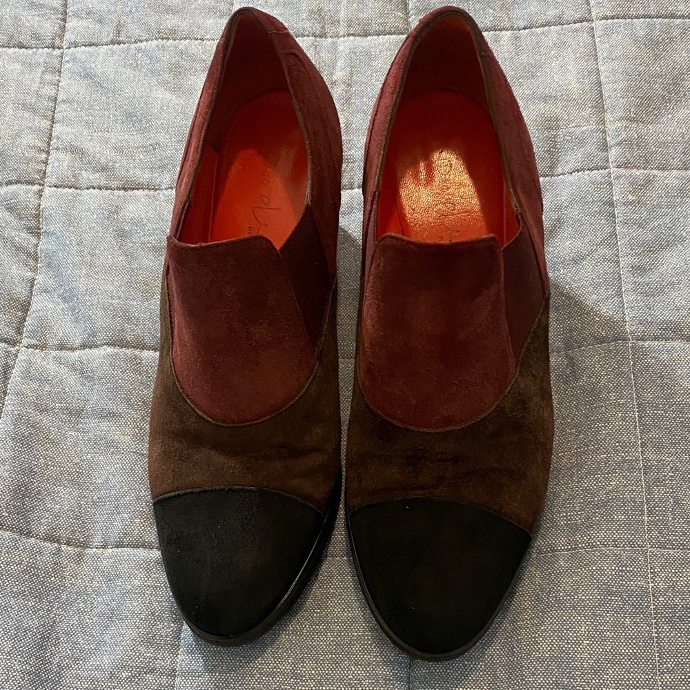 Pas de Rouge Women’s Four- Tone Suede Slip-On Chunky Low Lightweight Heels